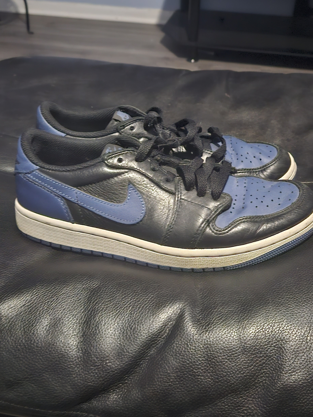 Nike Men’s Low-Top Leather Sneakers in Black and Blue